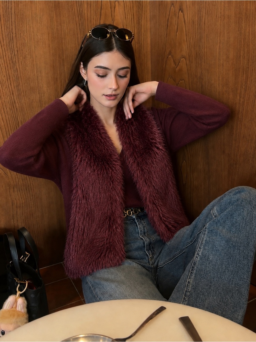 Banana Republic Faux Fur Jacket, Burgundy XL